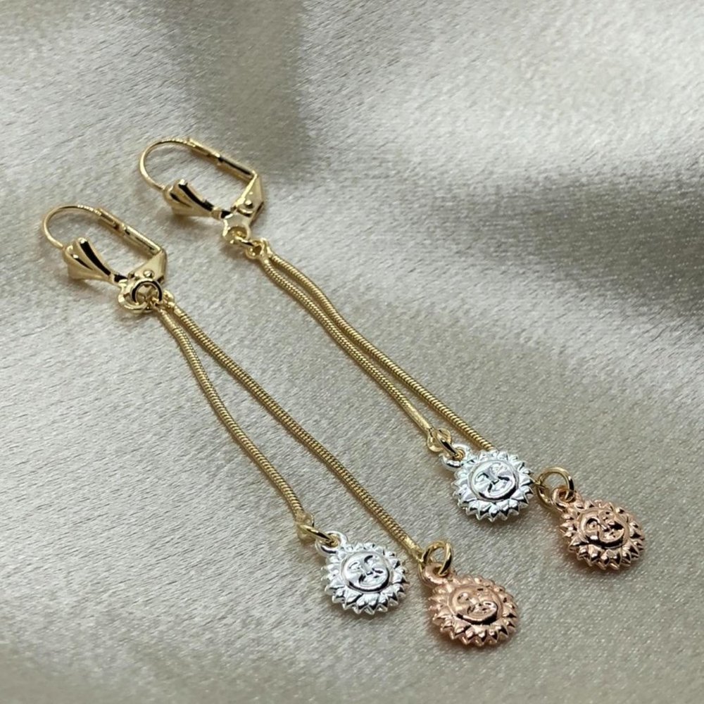 18k Gold Filled Tricolor Dangle Earrings